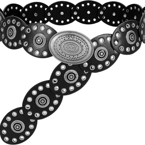 4452 Hollow Disc Belt Western Leather Boho Concho Vintage Waist Hirigin Wide Boho Disc Belt for Women Vintage Concho Leather  main image 3